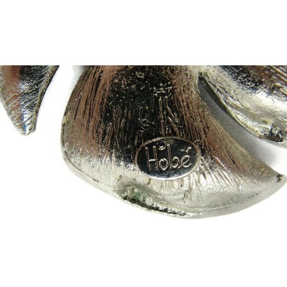 Hobe Silver Tone Matching Brooch Pin an Clip Earrings Jewelry Set Vtg Signed IOB - Picture 5 of 16
